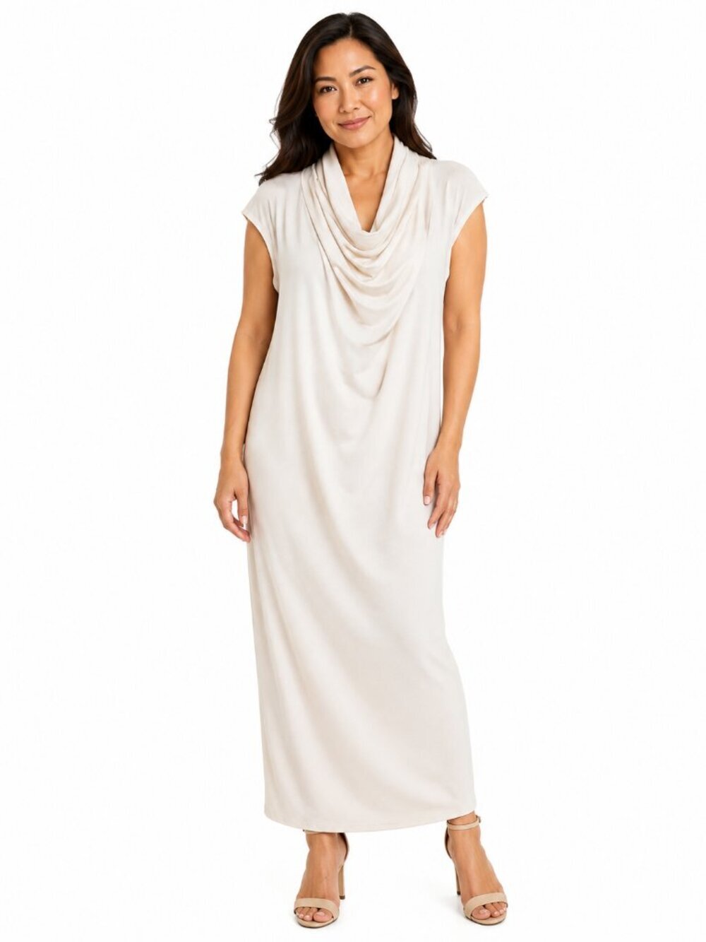 NEW - SYMPLI Elegant Cream Cowl Neck Dress - 10
